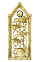 Dekorační zlatá nástěnna fontána s hodinami