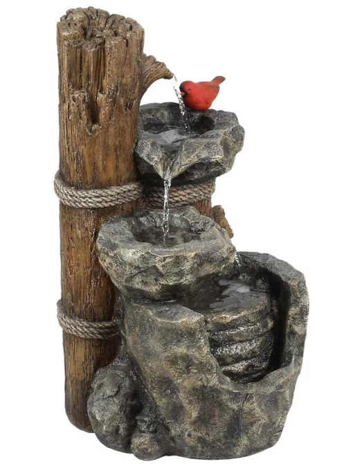 fontána do zahrady v kombinaci dřevo umělý kámen