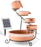 Kaskádová zahradní solární fontána z keramických misek